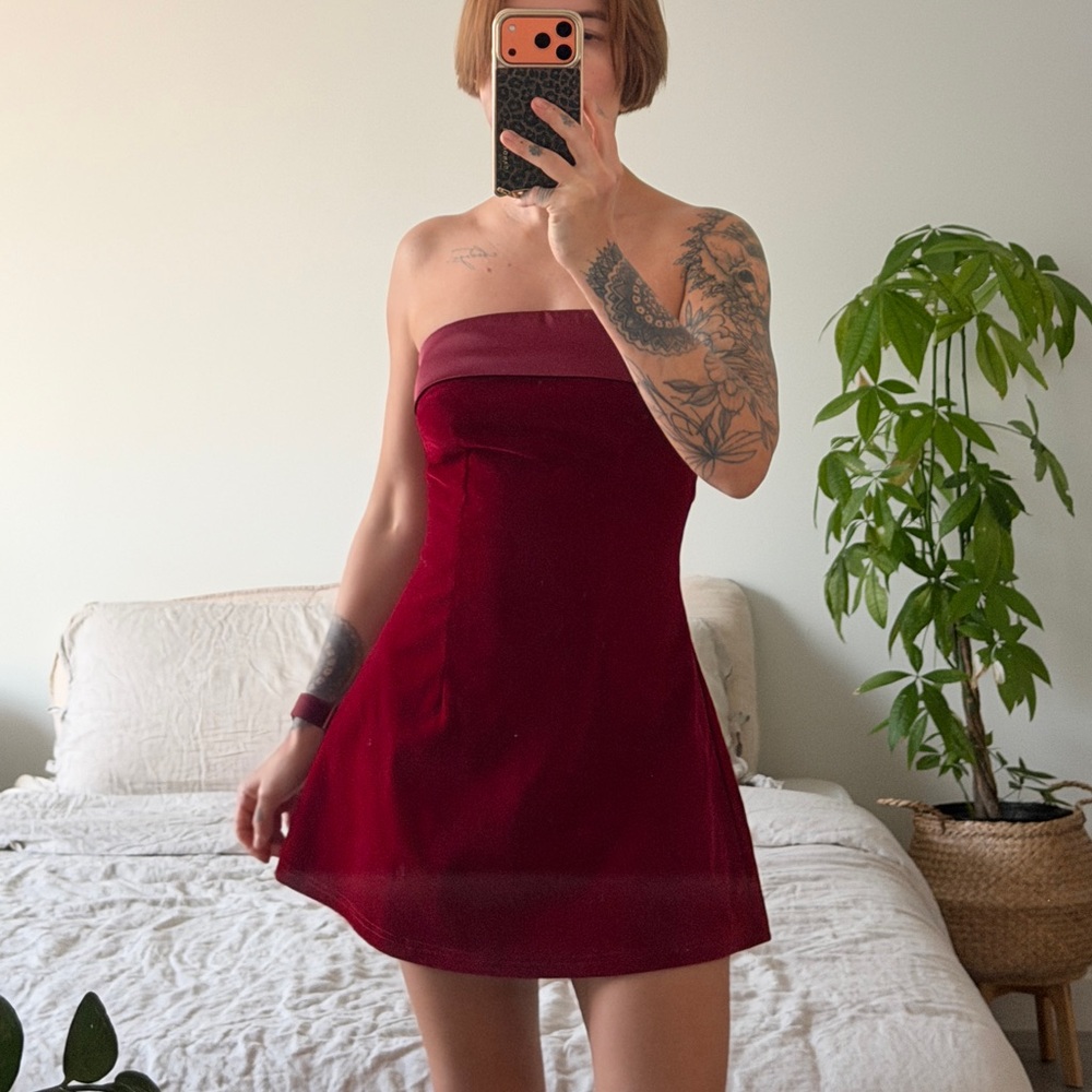 Red velvet mini dress